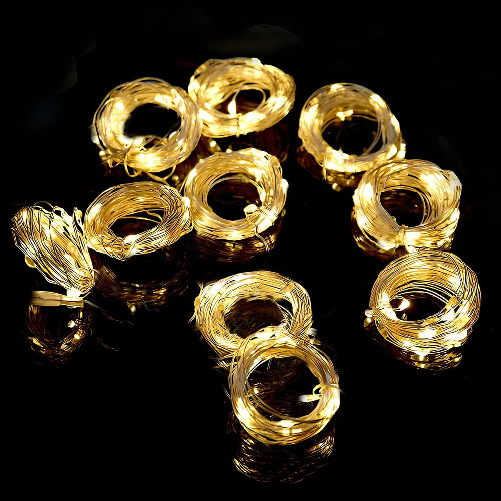 Copper wire curtain lamp with 300 LED beads and remote control measuring 3 metres length