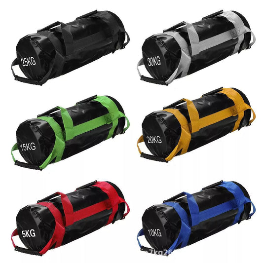 Durable PVC weightlifting sandbag for physical training and squats, available in multiple weights