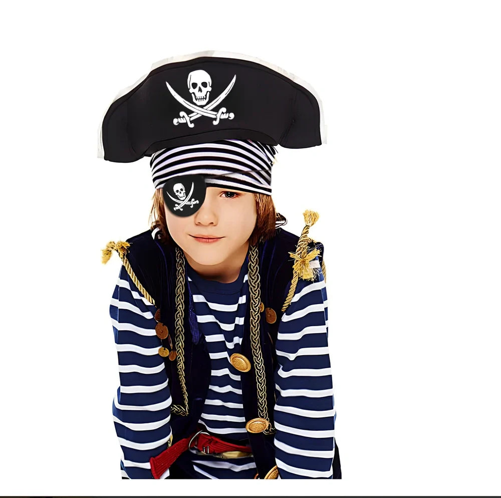 Halloween pirate costume accessories with felt construction showing multiple pattern options including skull designs
