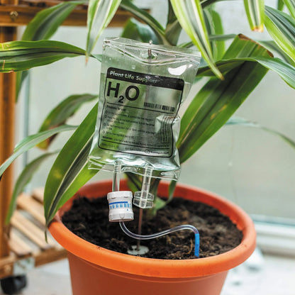 Drip irrigation watering bag for indoor plants, featuring a slow-release water system and compact, sustainable design.