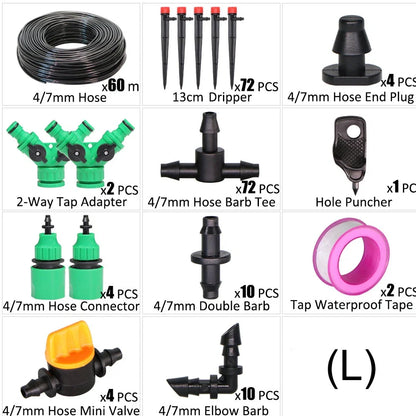 50-metre automatic garden irrigation system with timer, capillary tubing, and atomising nozzles for even plant watering