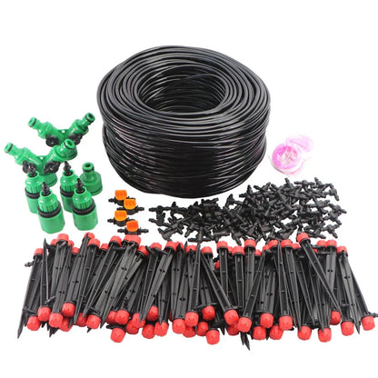 50-metre automatic garden irrigation system with timer, capillary tubing, and atomising nozzles for even plant watering