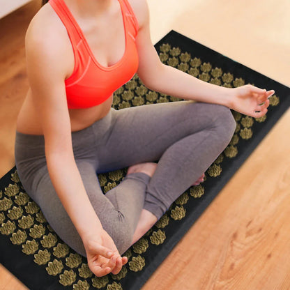 Acupressure massage mat with pillow for neck, back, and foot relaxation and relief