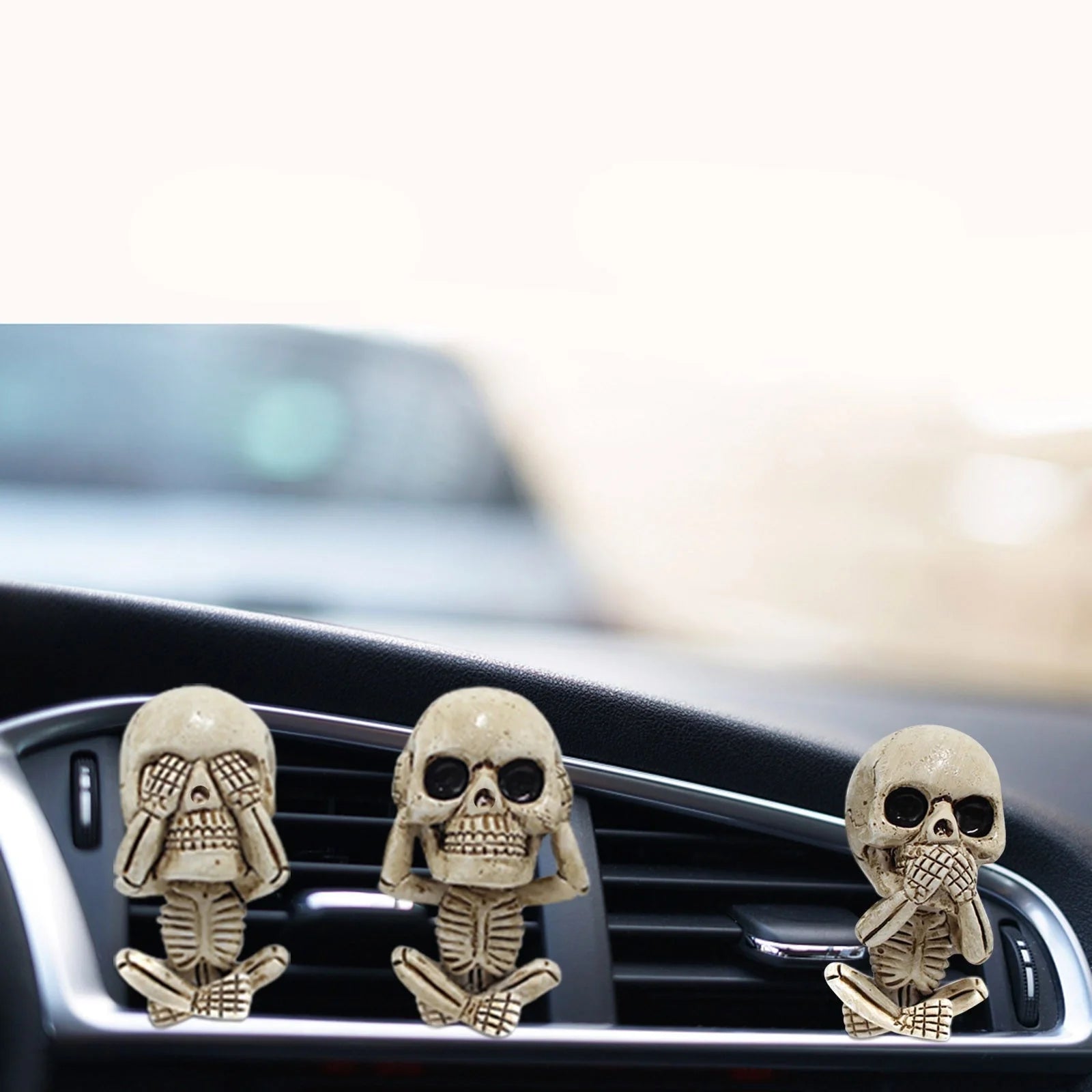 Skull car ornaments with air freshener, European cartoon style ghost head decor