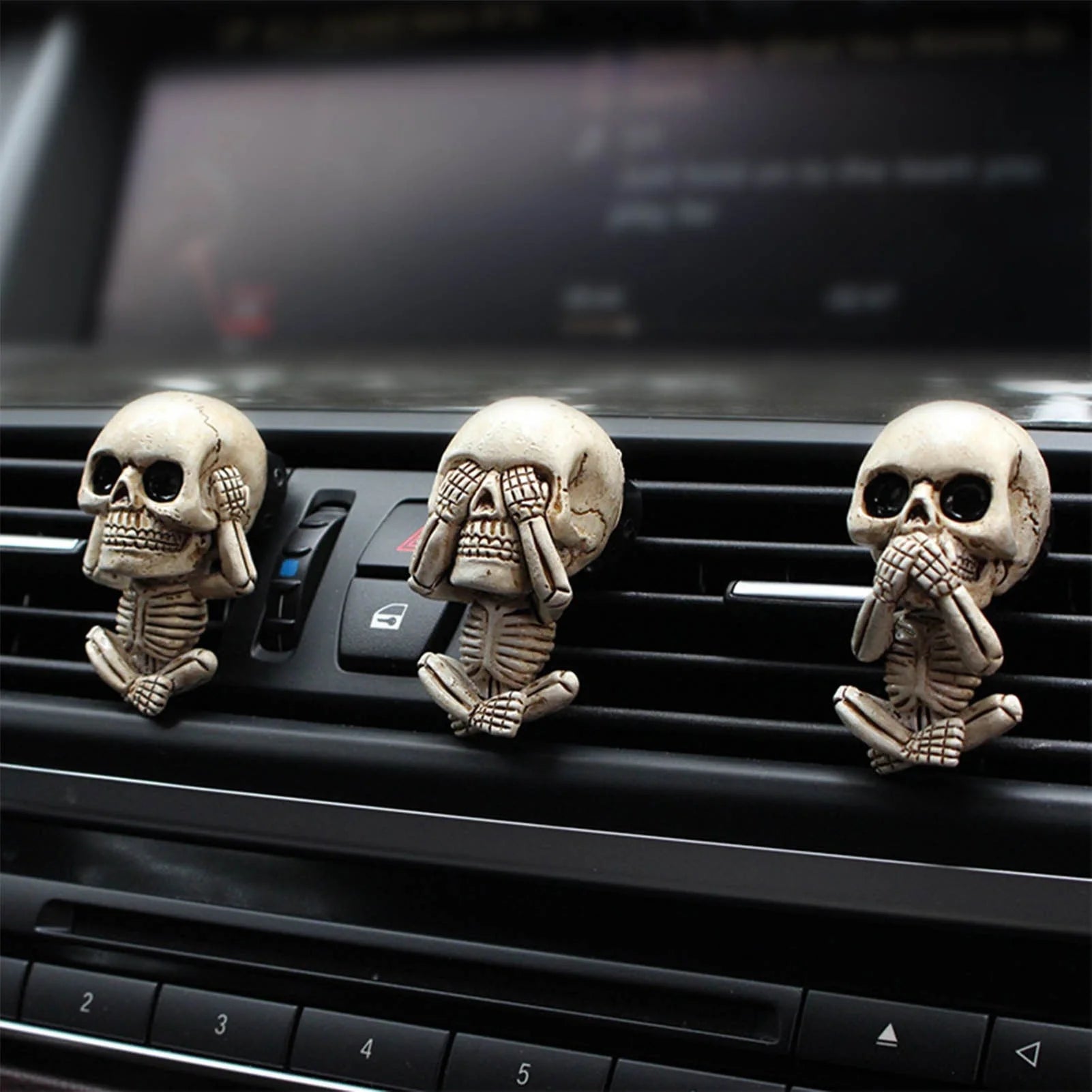 Skull car ornaments with air freshener, European cartoon style ghost head decor