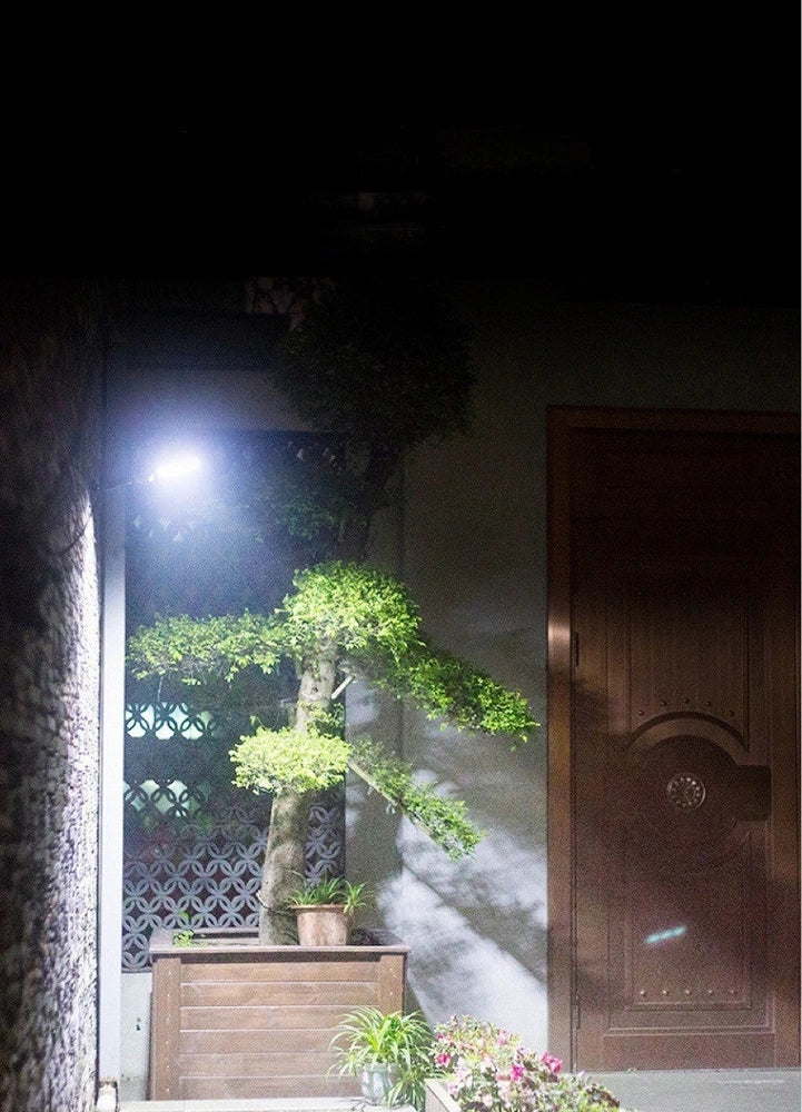 Black IP67 solar wall light with 120COB LEDs, 15cm high, waterproof for outdoor use