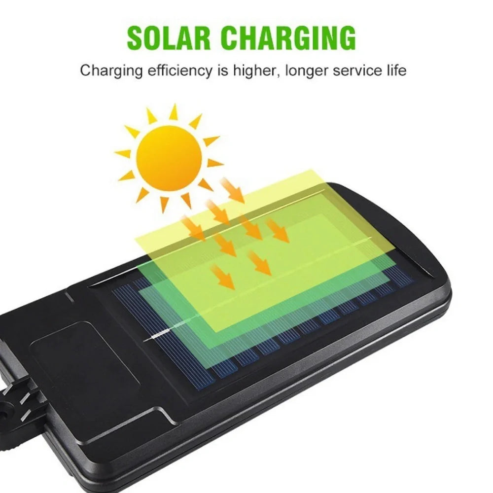 Black IP67 solar wall light with 120COB LEDs, 15cm high, waterproof for outdoor use