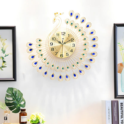 38cm square peacock wall clock with European design and quartz movement