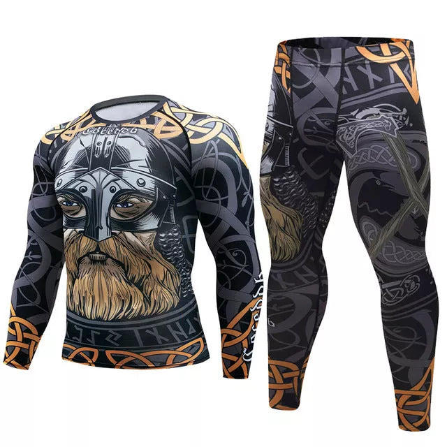Men's animal print compression tracksuit set with t-shirt and pants