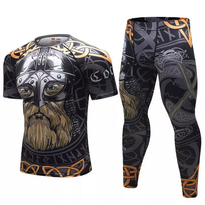 Men's animal print compression tracksuit set with t-shirt and pants