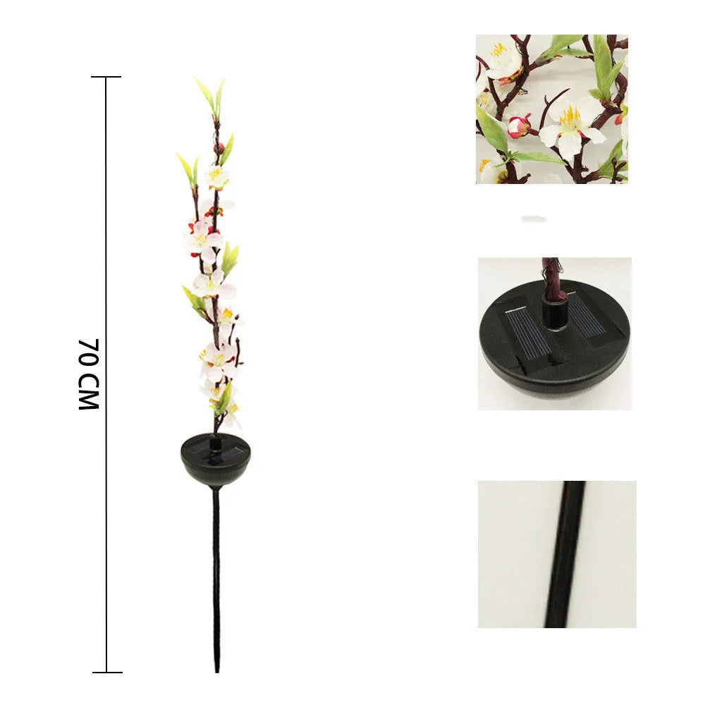 Solar cherry tree branch garden light with ground insertion spike and manual switch