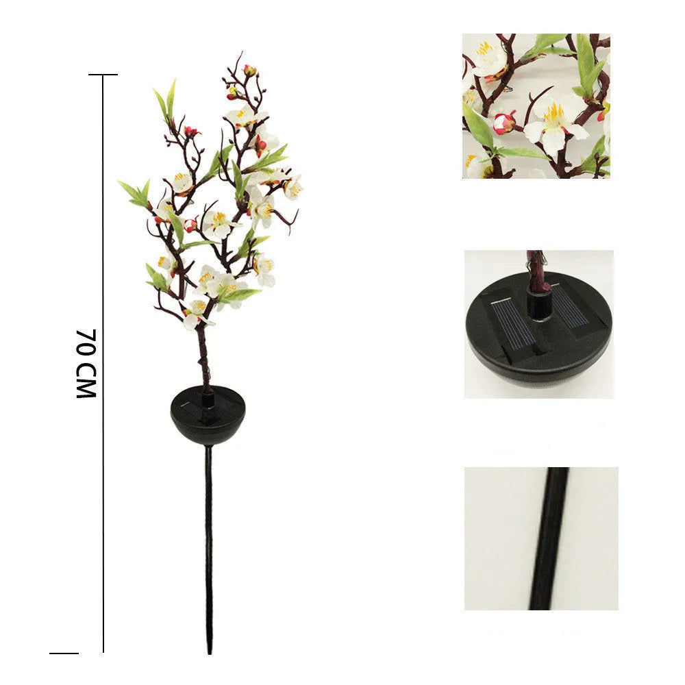 Solar cherry tree branch garden light with ground insertion spike and manual switch