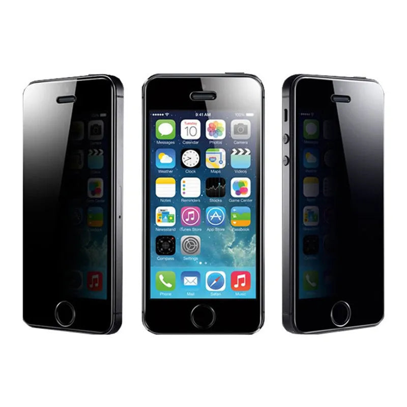 Full screen anti-peeping tempered glass privacy film for iPhone on a table.