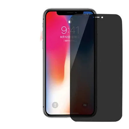 Full screen anti-peeping tempered glass privacy film for iPhone on a table.