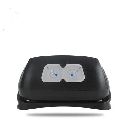 Black USB rechargeable sensor headlight with white and red LEDs, showing hand-wave control zone.