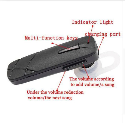 Black and white wireless Bluetooth earphones showing compact earplug design.