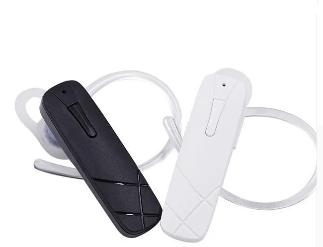 Black and white wireless Bluetooth earphones showing compact earplug design.