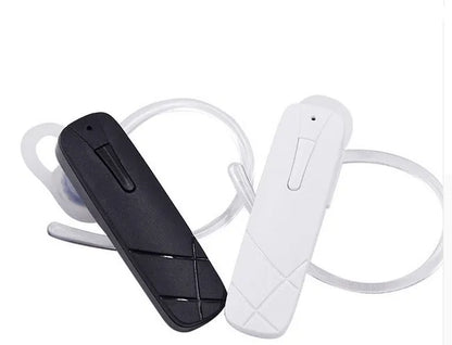 Black and white wireless Bluetooth earphones showing compact earplug design.