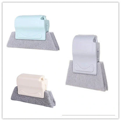 Window groove cleaning brush with comfortable grip and scouring pad head