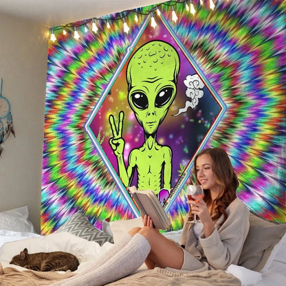 Rectangular alien motif tapestry with American style design in 100% polyester fibre fabric
