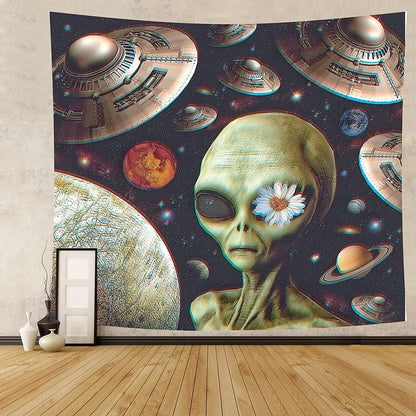 Rectangular alien motif tapestry with American style design in 100% polyester fibre fabric