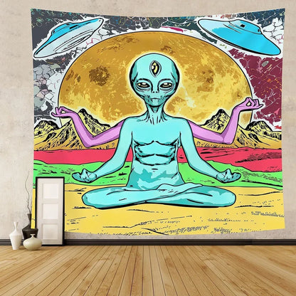 Rectangular alien motif tapestry with American style design in 100% polyester fibre fabric