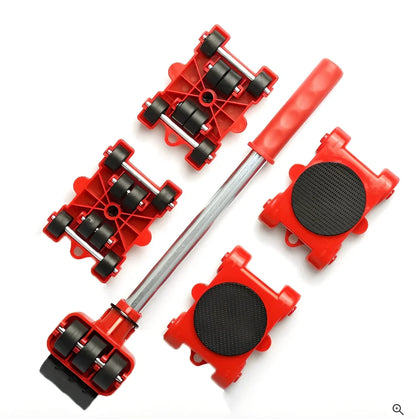 13-piece plastic heavy object mover set with 340mm base for 200kg loads, including levers and grips for safe sliding