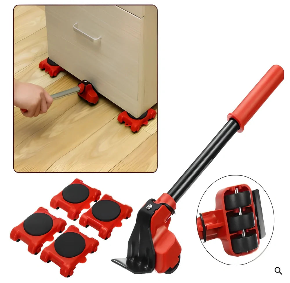 13-piece plastic heavy object mover set with 340mm base for 200kg loads, including levers and grips for safe sliding