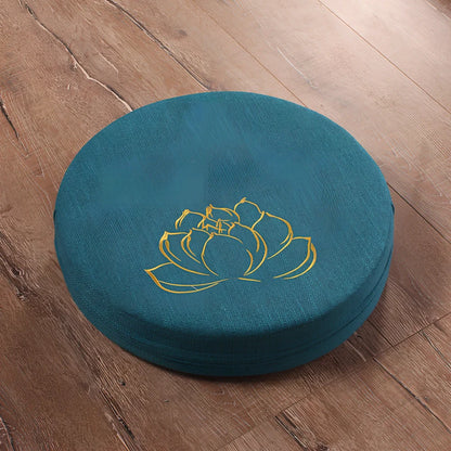 Embroidered linen meditation futon with lotus design, 40cm diameter, 6cm thickness, in beige colour