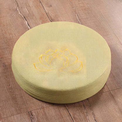 Embroidered linen meditation futon with lotus design, 40cm diameter, 6cm thickness, in beige colour