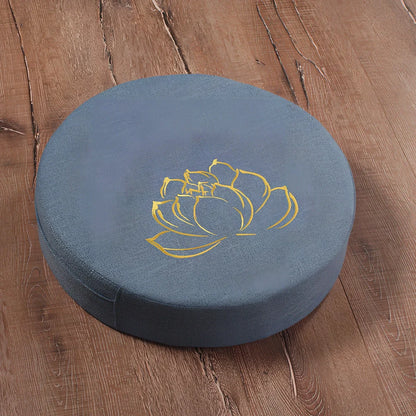 Embroidered linen meditation futon with lotus design, 40cm diameter, 6cm thickness, in beige colour