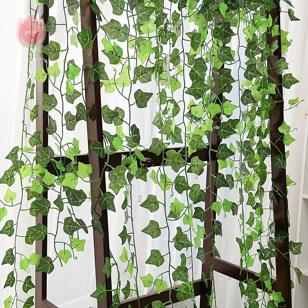 Premium silk artificial hanging plant decor with lifelike green leaves and vines, perfect for home, wedding, party, bathroom, and garden decoration