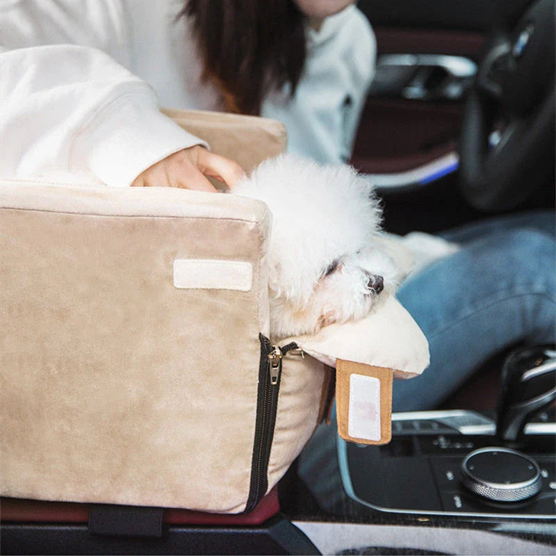 Cozy Car Pet Bed with adjustable pillow and secure attachment system for comfortable pet travel