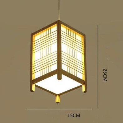 Wooden LED chandelier with adjustable height showing 120cm measurement and 300mm diameter