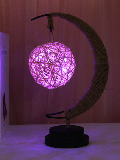 LED Moon Star Shape Copper Wire Lamp with glass pendants and USB/battery power options