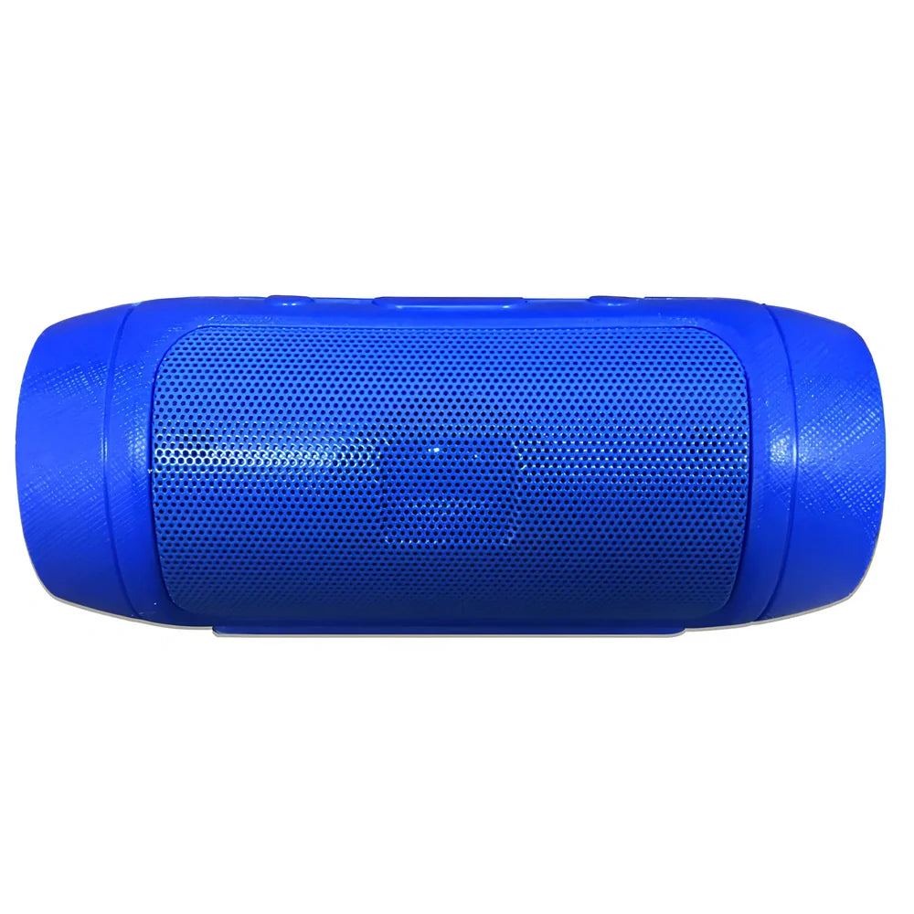 Compact blue Bluetooth speaker with USB charging port and card reader slot