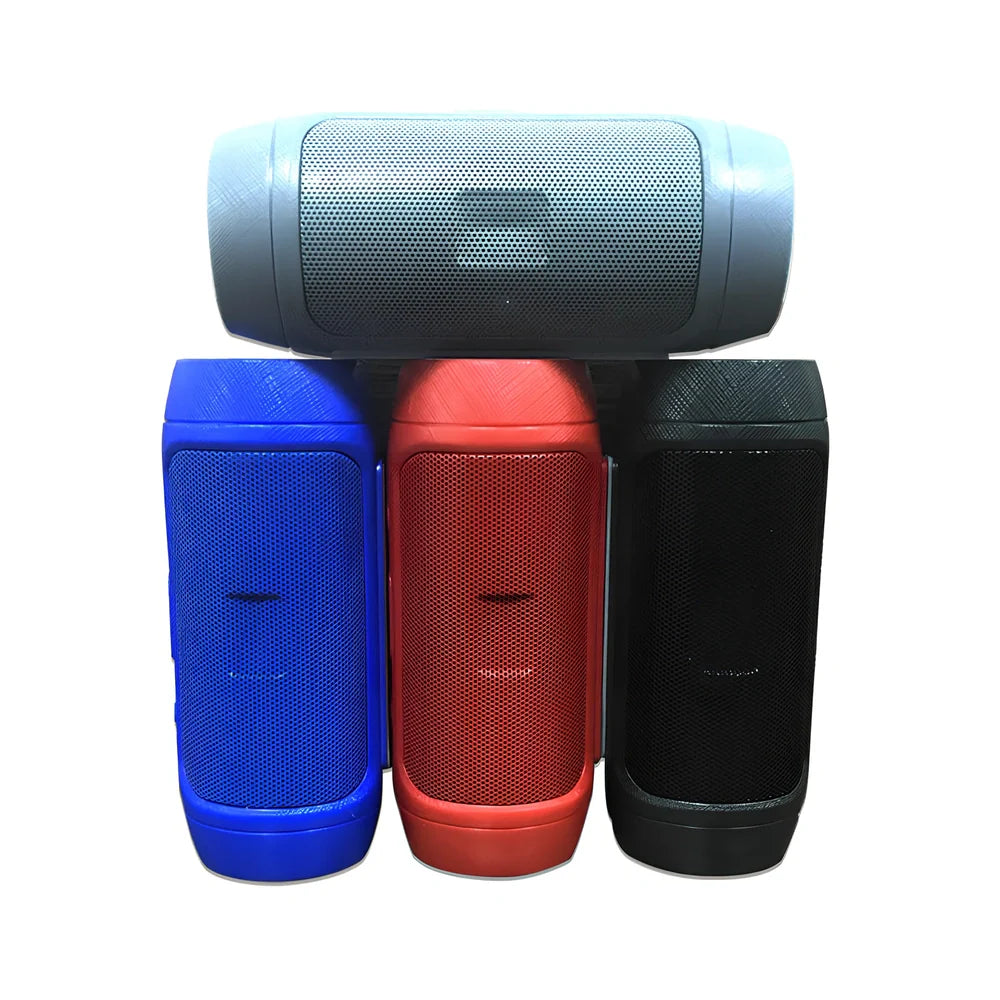 Compact blue Bluetooth speaker with USB charging port and card reader slot