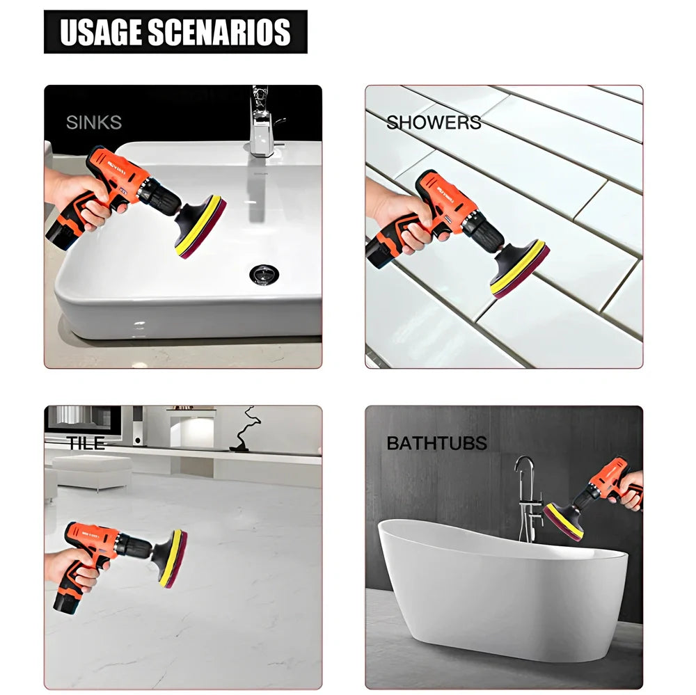 37-piece brush cleaning set with 400mm long handles and 100mm diameter disc brushes for extended reach cleaning