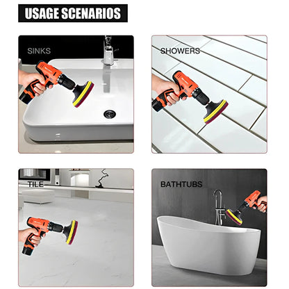 37-piece brush cleaning set with 400mm long handles and 100mm diameter disc brushes for extended reach cleaning