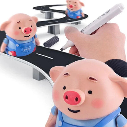 Scribing Induction Pig Toy following a drawn line with remote control