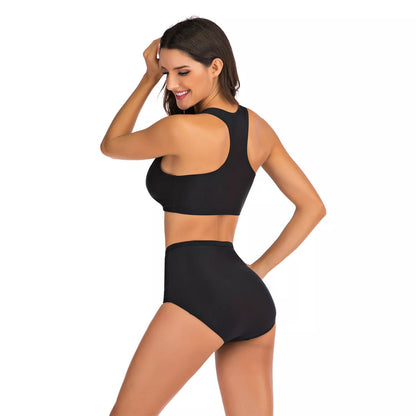 Women's black sports vest split flat bikini suit with quick-dry fabric