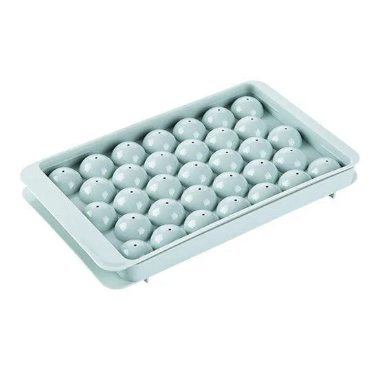 3D round ice moulds in sky blue or pink colours showing 18 and 33 grid options