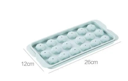 3D round ice moulds in sky blue or pink colours showing 18 and 33 grid options
