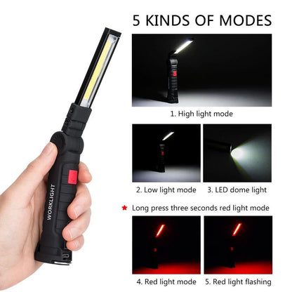 Powerful COB LED Tactical Flashlight with carbon-fiber-infused body, magnetic base, and multiple lighting modes