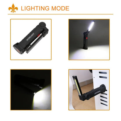 Powerful COB LED Tactical Flashlight with carbon-fiber-infused body, magnetic base, and multiple lighting modes