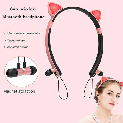 Wireless Bluetooth Headphones with Cute Cat Ear Design, LED Lights, Microphone, and Soft Earmuffs