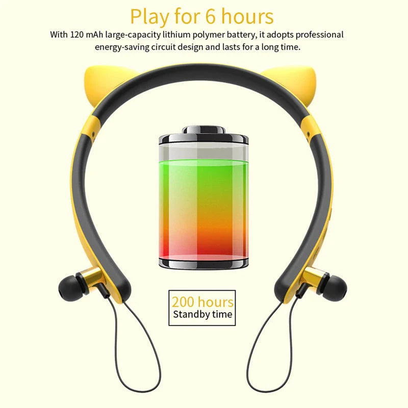 Wireless Bluetooth Headphones with Cute Cat Ear Design, LED Lights, Microphone, and Soft Earmuffs