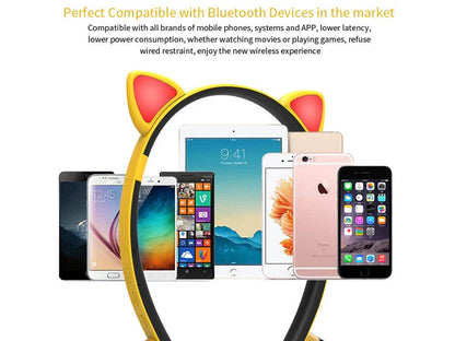 Wireless Bluetooth Headphones with Cute Cat Ear Design, LED Lights, Microphone, and Soft Earmuffs
