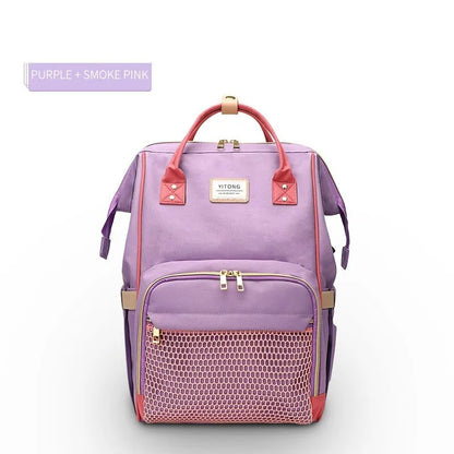 Oxford maternity nappy bag with 16-20L capacity, anti-theft design, bottle area, and multiple colour options