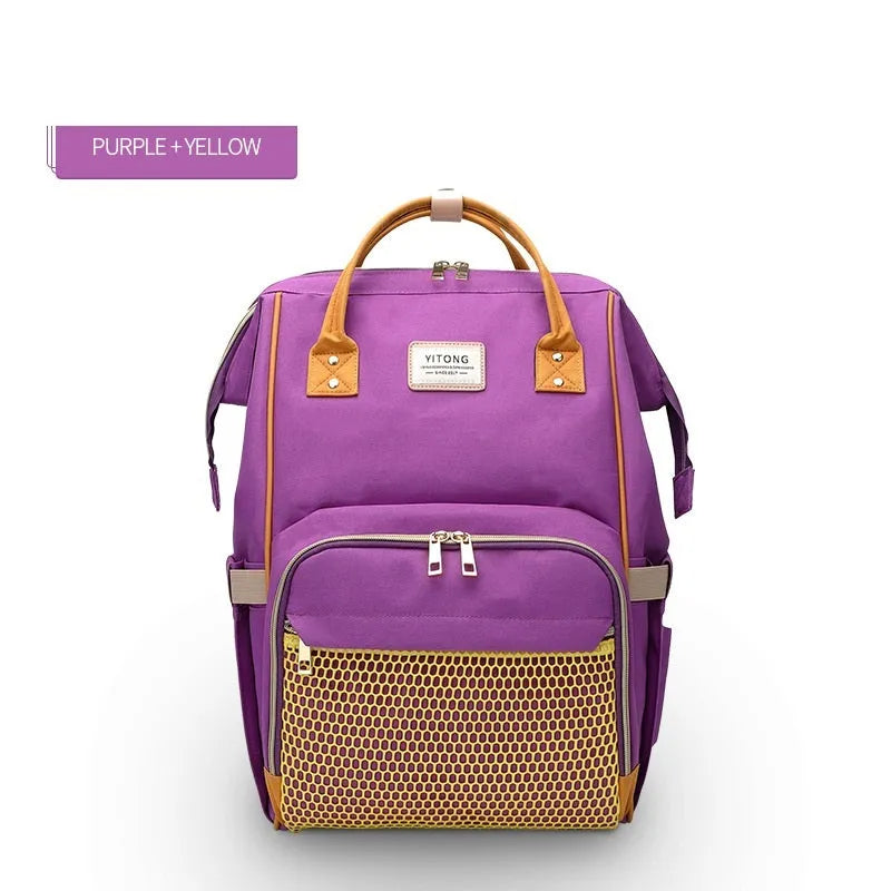 Oxford maternity nappy bag with 16-20L capacity, anti-theft design, bottle area, and multiple colour options